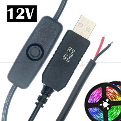12V LED Strip Light Power on off Switch Connecteur USB à câble de charge convertisseur de fil ouvert