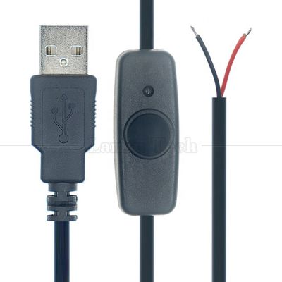 Couverture en caoutchouc de silicone étanche sur et hors bouton de commutateur 5V USB pour ouvrir des fils nus 2 broches Cable d'extrémité pour lampe LED