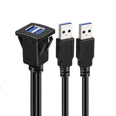 Carré double USB 3.0 2.0 mâle à femelle câble d'extension imperméable à l'eau avec panneau de montage à vide pour voiture camion bateau ordinateur de moto