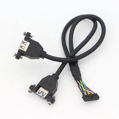 OEM Screw Locking Stud Dual USB 3.0 Type A câble de montage de panneau féminin avec connecteur Molex