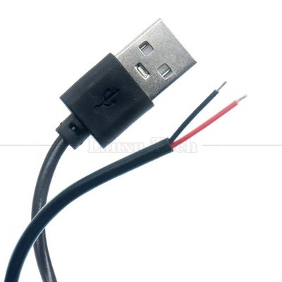 USB 2.0 de haute qualité 5V un mâle à ouvrir dépouillé des fils nus 2 broches Fin câble de queue de poule pour lampe à bande de lumière LED