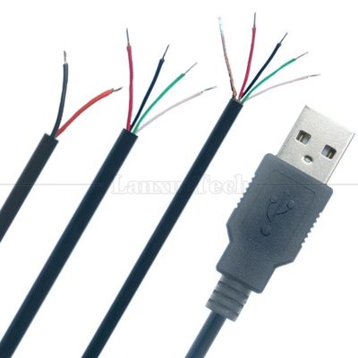 USB personnalisé de type A de type mâle à dépouillé en conserve 2 3 4 fils à extrémité ouverte câble de charge de données pigtail