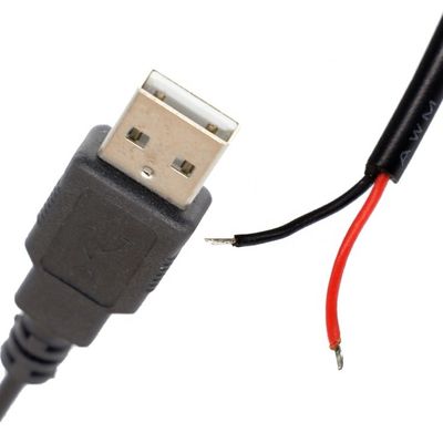 CUSTOM USB 2.0 Un mâle à ouvrir dépouillé en conserve nu 2 fil de fin de queue de cochon câble d'alimentation