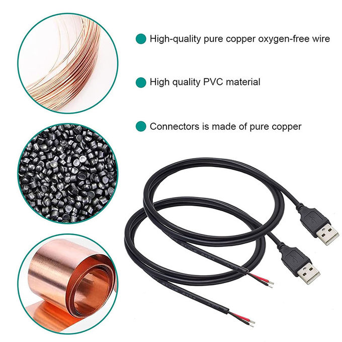 5V USB pour ouvrir les fils nus en conserve rayés à l'extrémité du câble de chargeur d'alimentation Pigtail pour lampe à bande LED 4