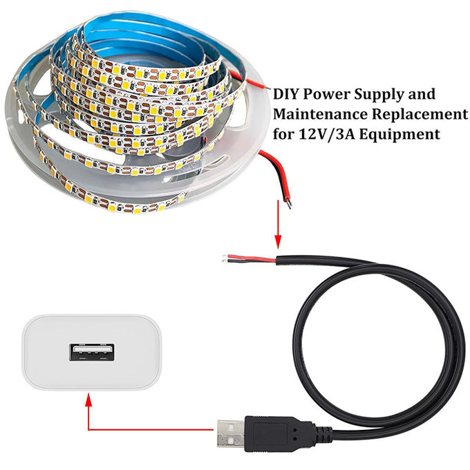 5V USB pour ouvrir les fils nus en conserve rayés à l'extrémité du câble de chargeur d'alimentation Pigtail pour lampe à bande LED 2