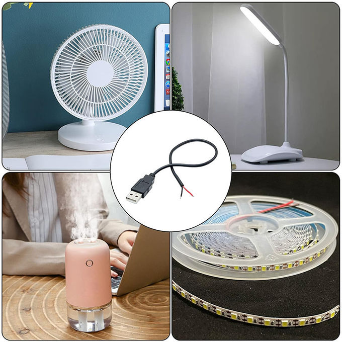 5V USB pour ouvrir les fils nus en conserve rayés à l'extrémité du câble de chargeur d'alimentation Pigtail pour lampe à bande LED 1