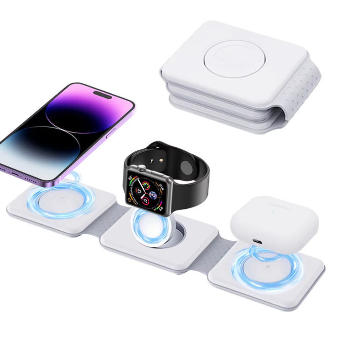 Chargeur sans fil pliable magnétique 3 en 1 iPhone 12-15 15w Station de charge rapide sans fil 5