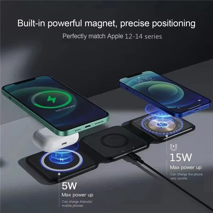 Chargeur sans fil pliable magnétique 3 en 1 iPhone 12-15 15w Station de charge rapide sans fil 1