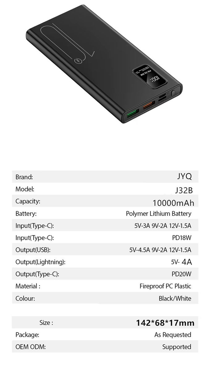 Portable extérieur 10000mah PowerBank affichage LED PD QC3.0 22.5W Charge rapide Slim Power Banks 10000mAh Chargeur USB-C pour iphone 15 7
